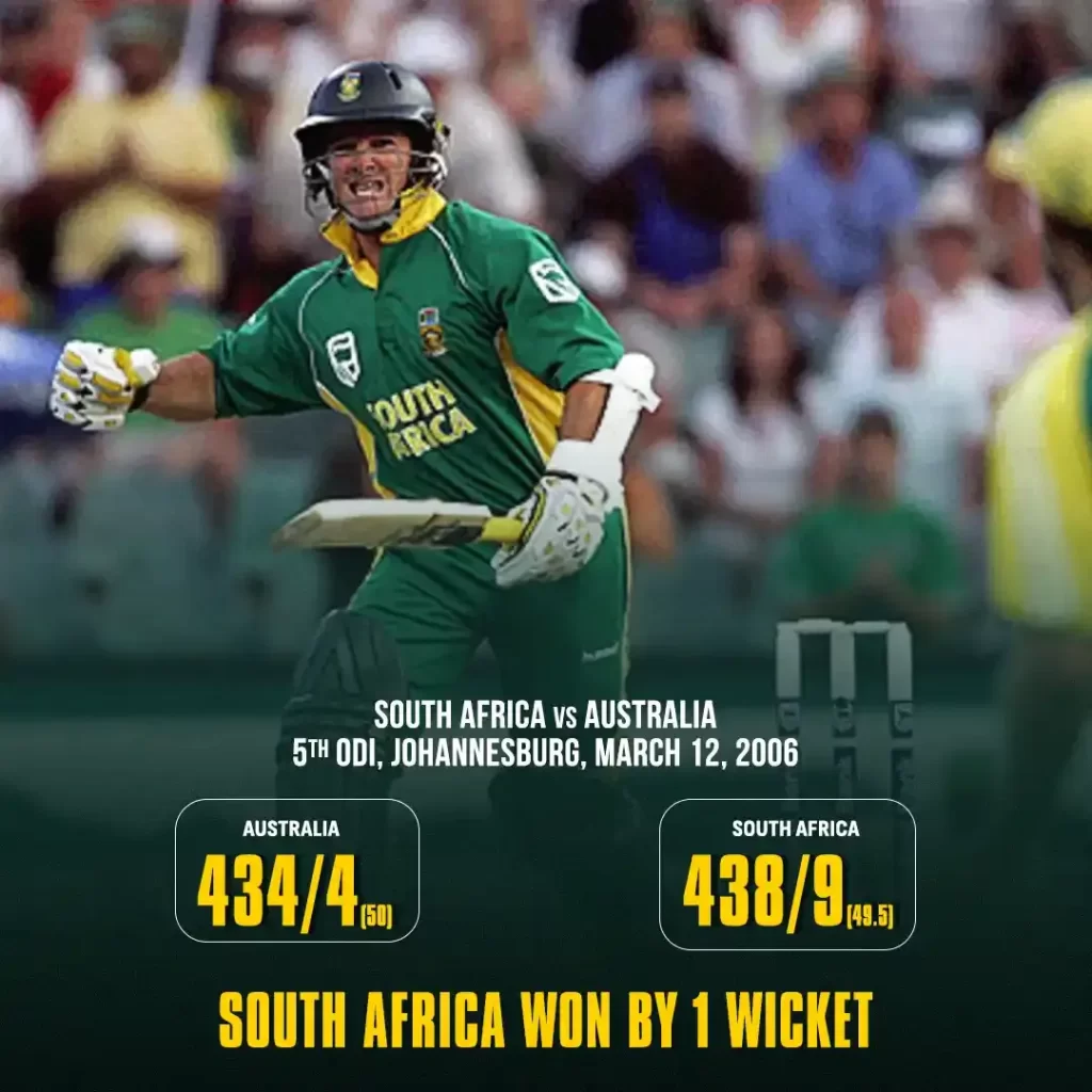 Top 10 Greatest Matches in Cricket History - Mark Boucher celebrates the epic win against South Africa after hitting a four chasing 434 to win